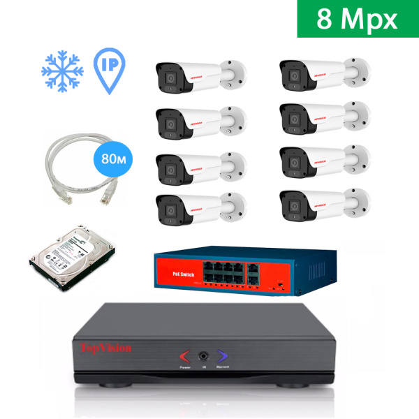 IP Комплект видеонаблюдения HIVIDEO на 8 уличных камер 8mpx IP Комплект видеонаблюдения HIVIDEO на 8 уличных камер 8mpx